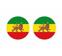Akachafactory 2X Autocollant Sticker Rond cocarde Drapeau ethiopie Lion Rasta