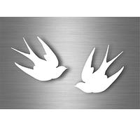 Akachafactory 2X Autocollant Sticker Voiture Moto muraux Hirondelle Oiseau Silhouette Blanc
