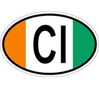 Akachafactory Autocollant Sticker Ovale Oval Drapeau Code Pays CI Cote D'Ivoire