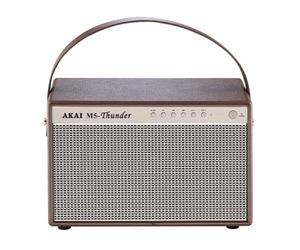 Akai Enceinte Bluetooth rétro avec poignée - Enceinte Bluetooth 5.0 Portable pour l'intérieur et l'extérieur au Look Vintage - USB - Aux-in - Marron
