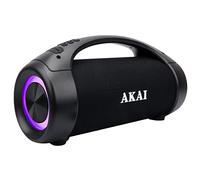 Akai - Haut-parleur sans fil portable, Boombox étanche, étanche (IPX5), charge rapide, type C, effets lumineux, Bluetooth A2DP, Radio FM, Lumières RVB, Micro SD, USB, 50W, Noir