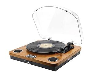 AKAI -Tourne-Disque Bluetooth, Platine Vinyle Vintage 33/45/78 TR/Min, Haut-parleurs stéréo intégrés, Enregistrement de Vinyle, USB, Sortie Audio RCA, Lecteur de Carte SD, Bois Naturel
