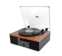 AKAI Tourne-disque en bois avec boîtiers - Haut-parleur stéréo pour disques vinyles - Lecteur CD - Radio FM Bluetooth - Entraînement par courroie USB - Vintage