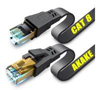 Akake Câble Ethernet Cat 8, 0,5M 1M 2M 3M 5M 6M 9M 12M 15M 18M 30M réseau Internet plat haute vitesse robuste, LAN professionnel blindé au mur, intérieur et extérieur (0,5 M) Noir