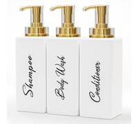 Akalin Flacons Rechargeables pour shampooing et après-shampooing, 473,6 g, Distributeur de Savon Blanc et doré, Distributeur de shampooing et d'après-shampoing pour Salle de Bain, Lotion pour Le