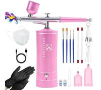 AKALLIBRE Kit aérographe rose avec compresseur, pistolet aérographe haute pression 48 psi avec buses de 0,2/0,3/0,5 mm, aérographe portable pour nail art, décoration de gâteaux, peinture