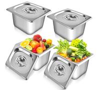 Akamino Lot de 4 casseroles 1/6 Gastronorm avec couvercle en acier inoxydable pour bain Marie - 100 mm de profondeur - Pour buffet, restaurant, fête