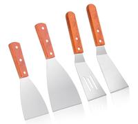 Akamino Lot de 4 spatules en acier inoxydable, spatule plate et robuste avec poignée en bois, grandes spatules en métal pour la cuisine, les œufs, le steak, le barbecue