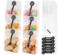 Akamino Lot de 500 sacs à biscuits en plastique translucide, 250 sacs en cellophane avec 250 autocollants faits à la main, 22,9 x 8,9 cm de qualité alimentaire pour gâteaux, chocolats, bonbons