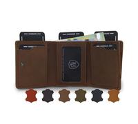 AKAROA Henry Portefeuille trifold pour homme en cuir de vachette véritable 7,5 x 9,5 cm avec 10 emplacements pour cartes et compartiment à monnaie avec fermeture éclair YKK - Portefeuille au format