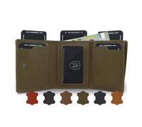 AKAROA Henry Portefeuille trifold pour homme en cuir de vachette véritable 7,5 x 9,5 cm avec 10 emplacements pour cartes et compartiment à monnaie avec fermeture éclair YKK - Portefeuille au format
