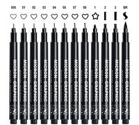 AKARUED 12 Stylos Fineliner Noirs, Stylos Feutre Noir Pointe Fine, Feutre Fin Noir, Stylos Micro Pour Liner Dessin, Fin Professionnel Dessin, Manga, Croquis, Bullet Journal, Art
