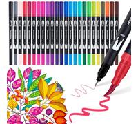 AKARUED Lot de 24 Feutres Pinceaux Aquarelle Double Pointe - Feutres Coriage Adultes - Pointe Fine & Pinceau pour Dessin, Manga, Mandala, Calligraphie - Avec Étui de Rangement