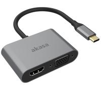 Akasa AK-CBCA23-18BK Adaptateur USB Type-C 2 en 1 avec HDMI VGA | USB 3.1 | 4K UHD | 1080p | Alliage d'aluminium | Double Ports | Mac OS | Windows | Gris sidéral | Compatible avec MacBook, Dell,