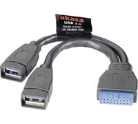 Akasa Câble USB USB 3.2 Gen1 (USB 3.0) En-tête de broche 19 pôles, USB-A femelle 0.15 m noir contacts dorés, certifié UL AK-CBUB09-15BK