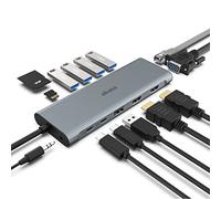 Akasa Station d'accueil USB Type-C 14 en 1 | Double HDMI 4K, VGA 1080P, 2 ports de type C, 3 USB 3.2, 2 USB 2.0, Ethernet, lecteur de cartes SD/Micro, prise audio | PD 60 W | Gris sidéral |