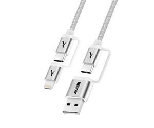 Akashi Câble 4 en 1 USB-C + Lightning Compatible Apple CarPlay Android Auto Gris