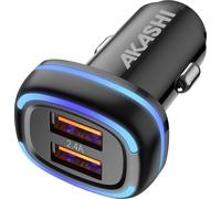 Akashi, chargeur de voiture double USB 2,4A LED charge rapide, noir