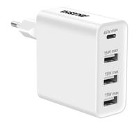 Chargeur Mural 45W 3x Ports USB 1x Port USB-C Charge sécurisée Akashi Blanc
