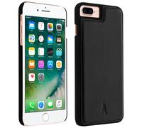 Akashi Coque pour iPhone 8+, 7+, 6+, 6S+ Protection Rigide Cuir Véritable Noir