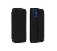 Akashi - Etui à rabat pour téléphone portable - cuir italien authentique - noir - 5.4" - pour Apple iPhone 12 mini