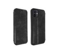Akashi - Etui à rabat pour téléphone portable - cuir italien authentique - noir - 5.4" - pour Apple iPhone 12 mini