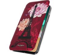 Akashi Étui universel à rabat avec porte-carte pour iPhone X - Fleurs de lotus rouges