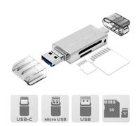 Akashi – Lecteur de cartes SD/MicroSD ALTSDREADER 3 en 1 USB, micro‑USB 3.0 & USB‑C Gris