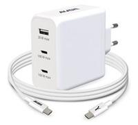 Akashi Chargeur secteur 130W 3x USB-C 100W + 1 USB 30W avec câble USB-C 100W Blanc