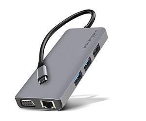 Akashi Technology - Hub USB C HDMI, VGA, RJ45, 3 Ports USB, Power Delivery, Lecteur de Cartes SD/Micro SD Adaptateur 9 en 1, Compatible avec Macbook Pro 13, iPad Air, Ordinateur Portable