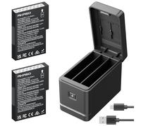 AKASO 2 x 1350 mAh Batterie Rechargeable Résistante au Froid avec Boîtier de Charge à 3 Canaux pour Caméra Sport AKASO 360, Emplacements pour Carte MicroSD