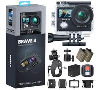 AKASO Caméra Sport Etanche 4K WiFi 20MP Action Cam Sportive Stabilisateur Ultra HD Écran LCD Grand Angle 170 Degrés EIS 30M sous Marine 2 Batteries 1050mAh - Brave 4 Noir