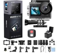 AKASO Brave 4 Pro Caméra Action 4K 30fps 20MP double écran 1.4/2'' tactile EIS étanche 40m Télé Zoom 5X micro ext mode voiture Noir