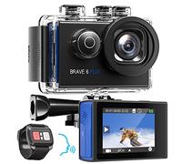 AKASO Brave 6 Plus Caméra Sport 4K 30fps 20MP WiFi Télécommande Commande Vocale Ecran Tactile EIS Caméra Sportive Etanche sous Marine Grand Angle Zoom 4X Fois 2 Batteries 1350mAh et Kit d'accessoires