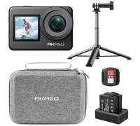 AKASO Brave 7 Caméra Sport Kit de Perche à Selfie- Camera Sport 4K 30fps - IPX 8 Etanche Deux Écrans Tactile 20MP Caméra d‘Action, EIS 2.0 Grand Angle Zoom avec Télécommande et 2 Batteries 1350mAh
