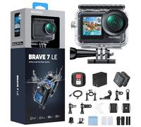 AKASO Brave 7 Le Caméra Sport avec Carte 128 Go, Action Cam 4K 30FPS WiFi | 20MP Camera Étanche IPX7, Carte 128 Go Incluse, Boîtier 40M, Double Écran, Tactile, Stabilisateur EIS, Kit d'Accessoires
