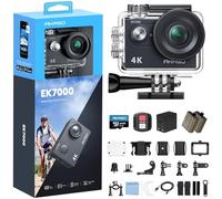 AKASO EK7000 Caméra Sport 4K 30fps 20MP WiFi avec Carte Mémoire microSDXC 64 Go, Action Camera 4k Étanche jusqu'à 30M avec Stabilisation Grand Angle de 170° Télécommande 2.4G