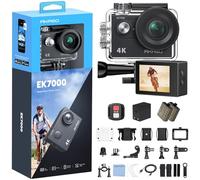 AKASO EK7000 Caméra Sport 4K 30FPS 20MP WiF Camera 4K Étanche Stabilisation | Boîtier 40M, Grand Angle 170°, Télécommande 2.4G, Kit Montage, Qualité d'Image Ultra HD pour Les Passionnés d'Aventure, Noir