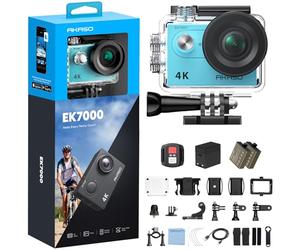 AKASO EK7000 Caméra Sport 4K 30FPS 20MP WiFi Caméra d'action Stabilisation | Boîtier 40M, Grand Angle 170°, Télécommande 2.4G, Kit Montage, Qualité d'Image Ultra HD pour Les Passionnés d'Aventure, Bleu