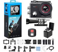 AKASO EK7000 Pro Caméra d'action 4K30fps 20MP écran tactile 2'', EIS, étanche 40m Zoom 5X micro externe kit accessoires casque Noir
