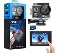 AKASO V50 Elite Action Cam avec Carte Mémoire MicroSDXC 64 Go, Caméra Sport 4K 60fps 20MP WiFi Télécommande Commande Vocale Ecran Tactile EIS sous Marine Angle Vision Réglable 8X Zoom