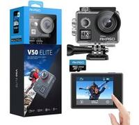 V50 Elite Caméra Sport avec Carte Mémoire MicroSDXC 128Go, 4K 60fps 20MP WiFi Télécommande Commande Vocale Ecran Tactile EIS