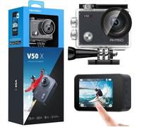 AKASO V50X Caméra Sport 4K/30fps, Écran Tactile 2"", EIS, Étanche 40m, Zoom 4X, Micro Externe & Télécommande Accessoires Casque Noir
