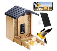Akasumer Mangeoire à oiseaux intelligente à énergie solaire 5 MP avec caméra, IA identifie les oiseaux 10000, 2,4 GHz, vision nocturne couleur, notification instantanée, facile à utiliser, 1,5 L