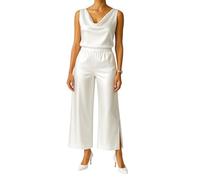 AKATAARU - Pantalon Femme en Satin de Soie Lilas/Mauve - Taille Élastique, Fentes Latérales, Chic et Luxueux, Made in Europe (FR/ES, Numérique, 36, Blanc) - Coupe Ajustée - Taille Petit