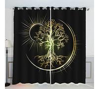 AKATIE Arbre De La Vie Rideau Thermique Isolant Anti Froid 2 Pièces Rideaux Art Celtique Rideau Occultant 3D Impression Moderne Salon Chambre Rideaux Acoustiques (183x214 cm)