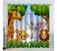AKATIE Dessin Animé Zoo Rideau Occultant Lot de 2 Chambre Enfant Fille Garcon 3D Impression Animaux Mignons Motif Rideaux Acoustiques Opaque Petites Fenêtres Décoration (140x160 cm)