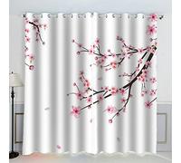 AKATIE Fleurs De Cerisier Branches Fleuries Rideau Thermique Isolant Anti Froid 2 Pièces Rideaux Fleurs Rose Rideau Occultant 3D Impression Moderne Salon Chambre Rideaux Acoustiques （183x214 cm）