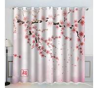 AKATIE Floraison des Cerisiers Japonais Rideau Occultant Lot de 2 Chambre Enfant Fille Garcon 3D Impression Fleurs Rose Motif Rideaux Acoustiques Opaque Petites Fenêtres Décoration (140x160 cm)