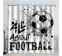 AKATIE Football Rideau Occultant Lot de 2 Chambre Enfant Fille Garcon 3D Impression Foot Noir Et Blanc Motif Rideaux Acoustiques Opaque Petites Fenêtres Décoration （140x160 cm）
